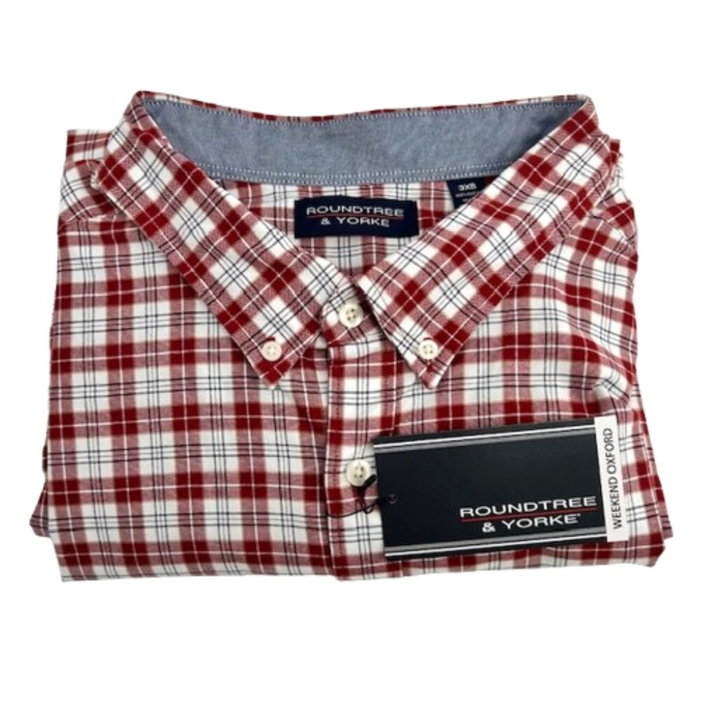 Men’s Roundtree & Yorke Weekend Oxford Shirt 3XB Short Sleeve Plaid